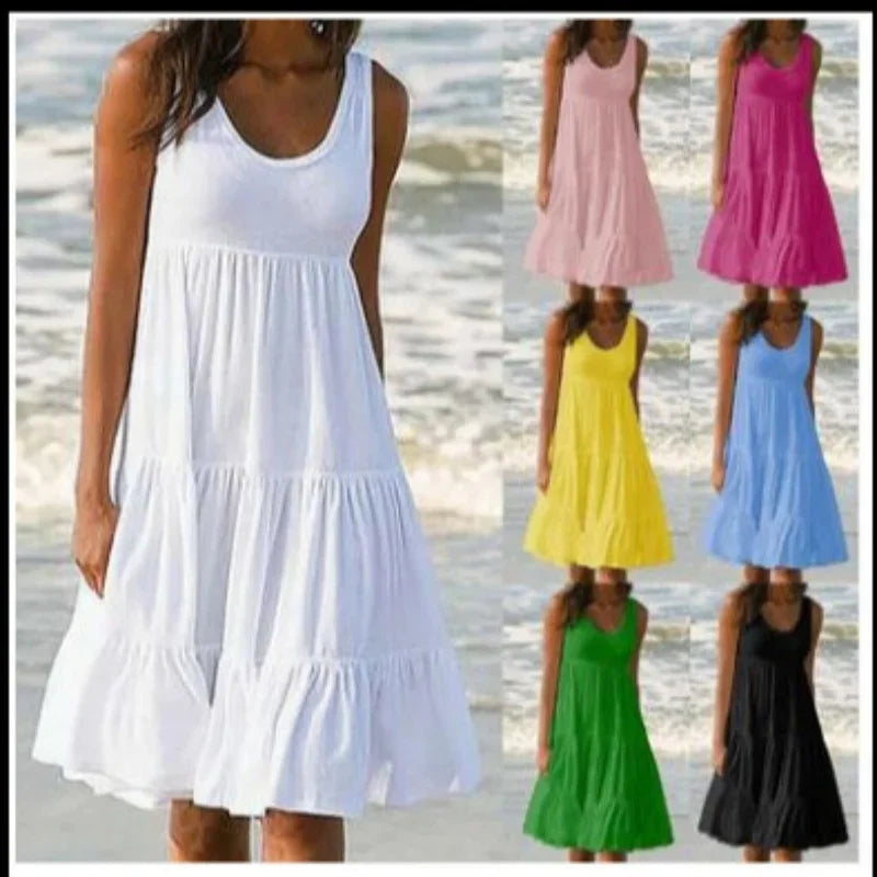 Women’s Boho Sleeveless Ruffle Mini Beach Dress