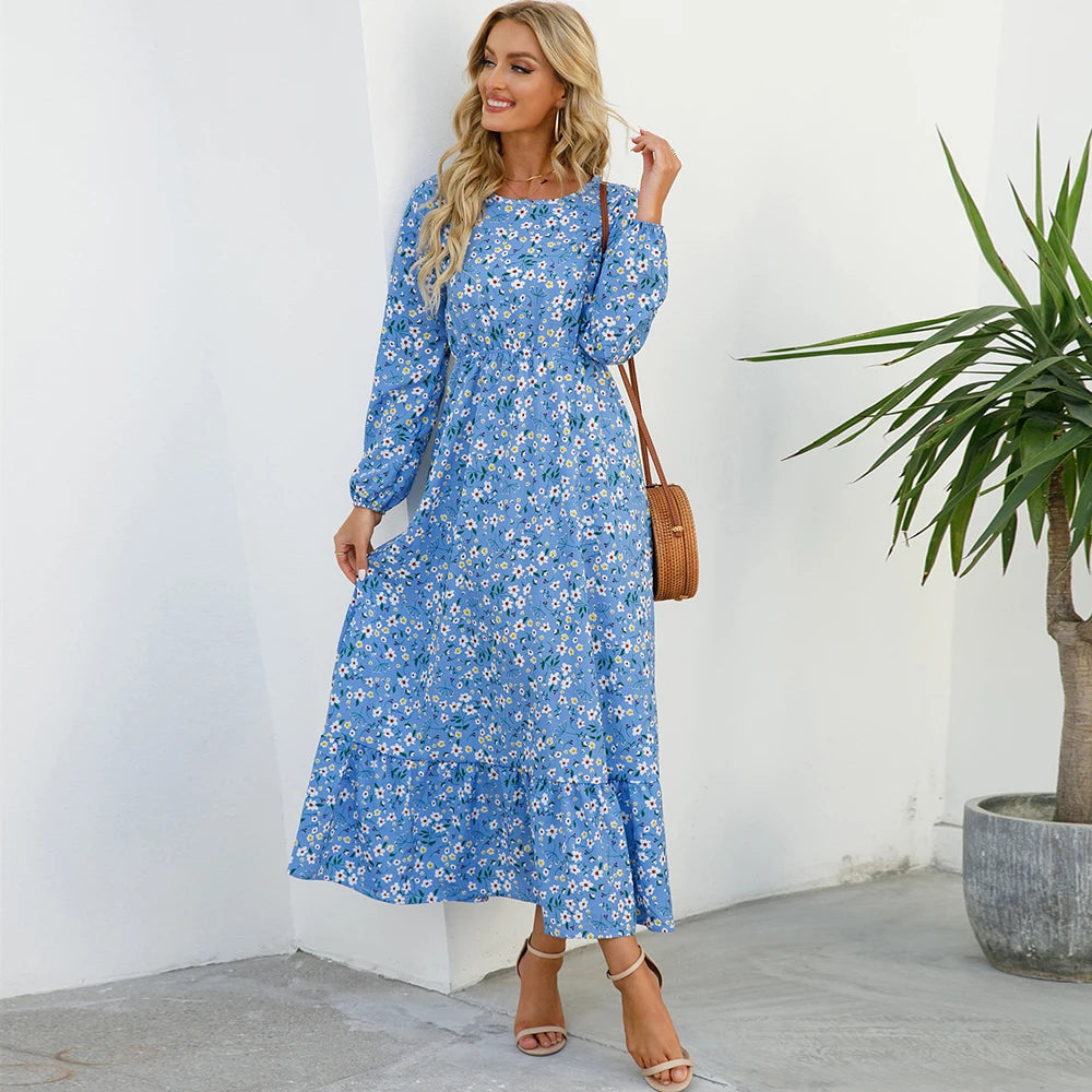Women’s Bohemian Floral Chiffon Midi Dress