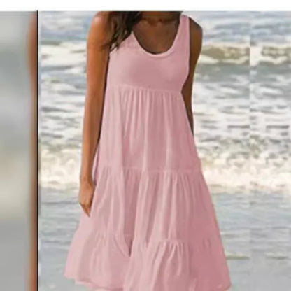 Women’s Boho Sleeveless Ruffle Mini Beach Dress
