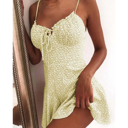Floral Print A-Line Mini Dress With Spaghetti Straps