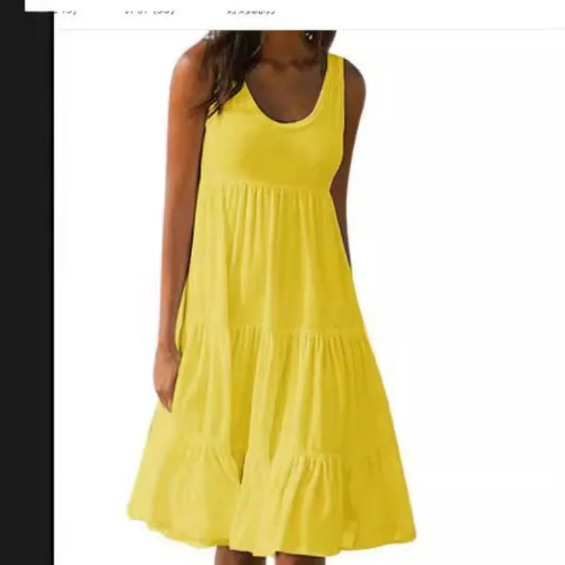 Women’s Boho Sleeveless Ruffle Mini Beach Dress
