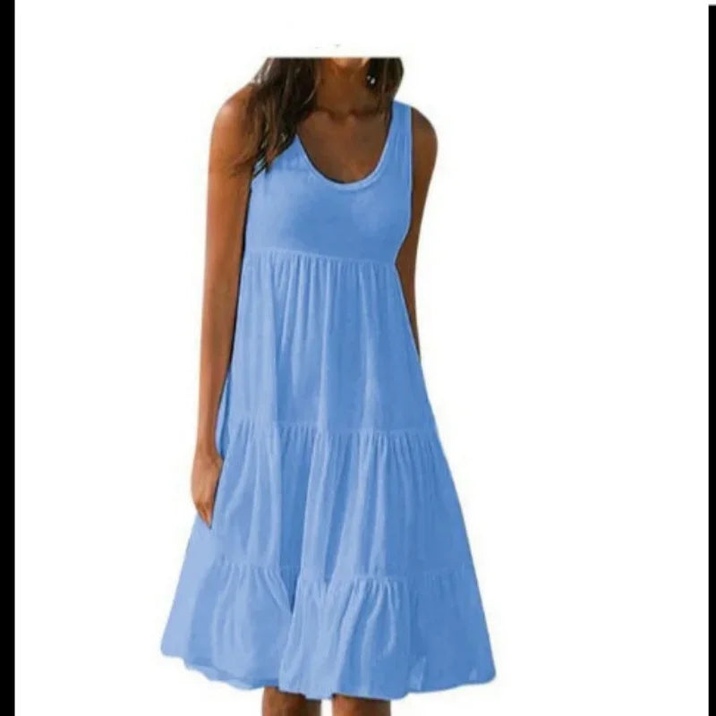 Women’s Boho Sleeveless Ruffle Mini Beach Dress