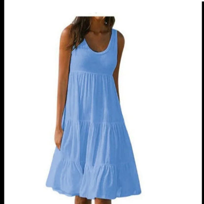 Women’s Boho Sleeveless Ruffle Mini Beach Dress