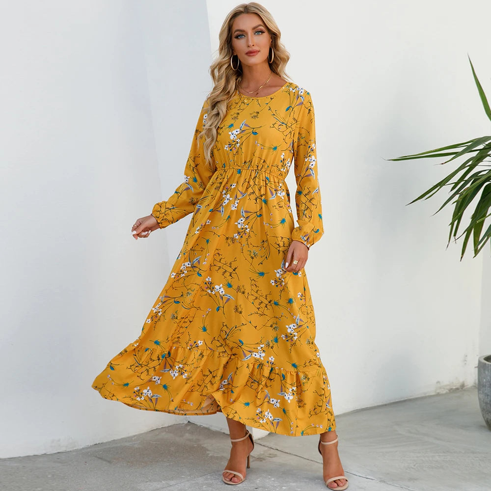 Women’s Bohemian Floral Chiffon Midi Dress