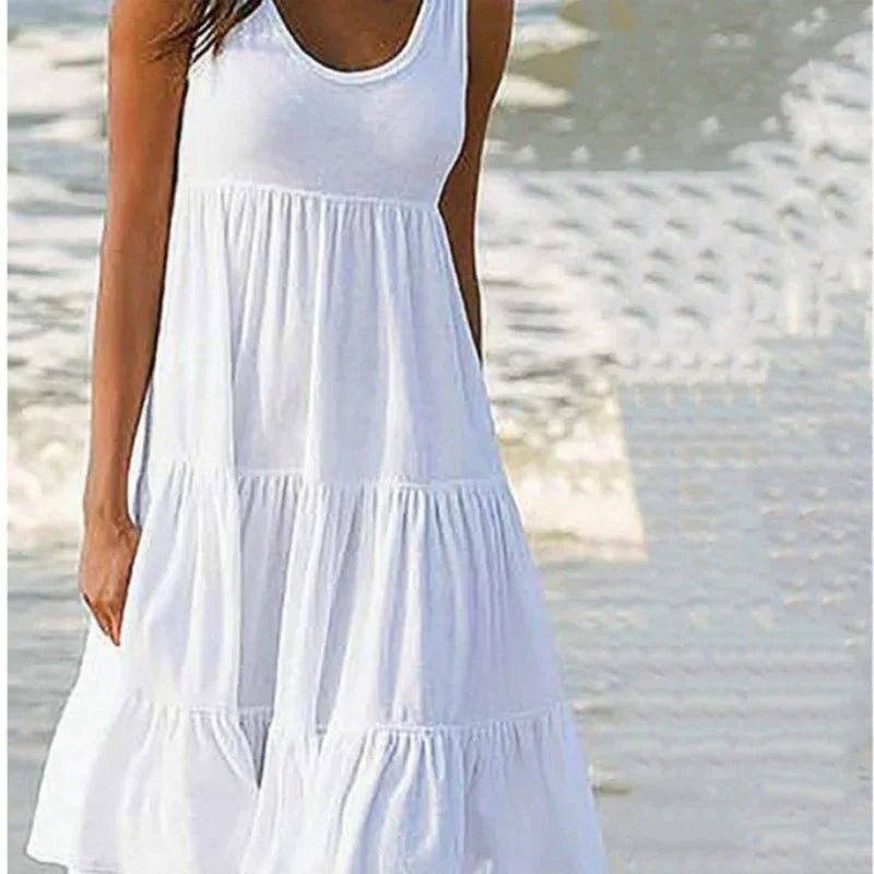 Women’s Boho Sleeveless Ruffle Mini Beach Dress