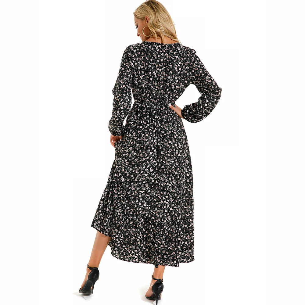 Women’s Bohemian Floral Chiffon Midi Dress