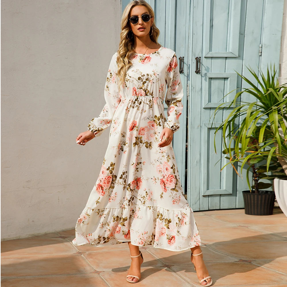 Women’s Bohemian Floral Chiffon Midi Dress