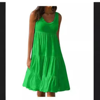 Women’s Boho Sleeveless Ruffle Mini Beach Dress